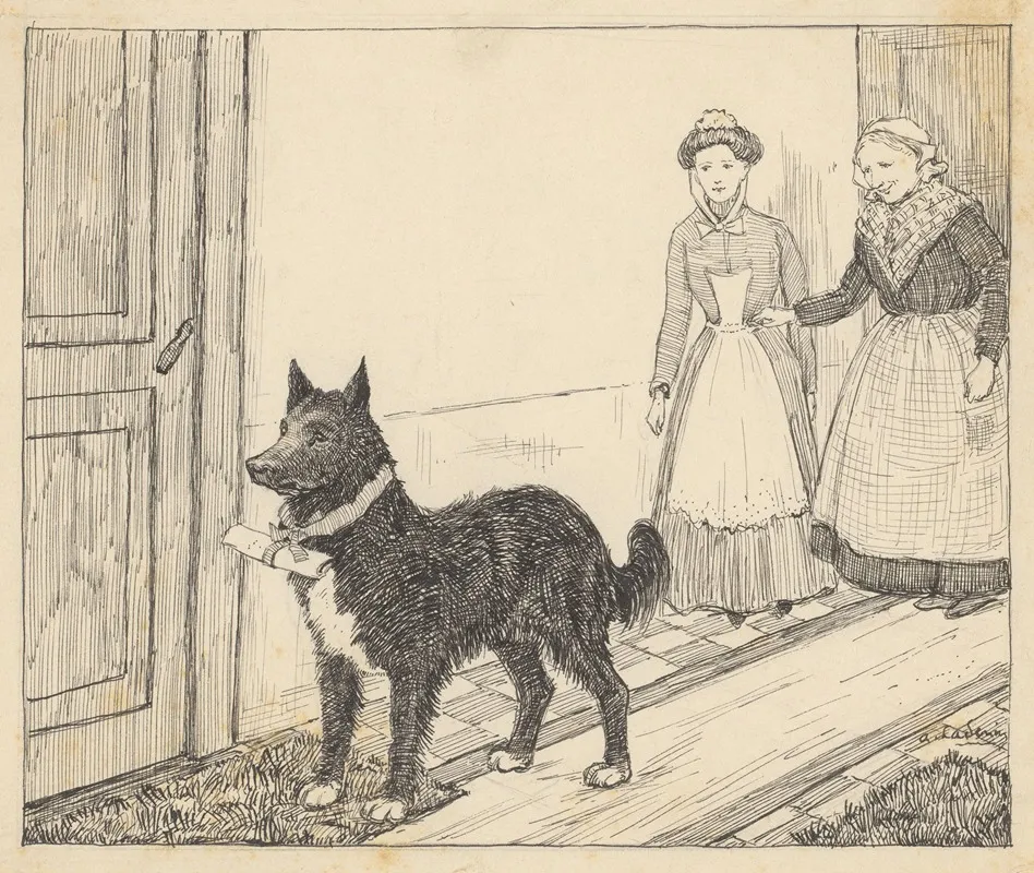 Twee Vrouwen Volgen Een Hond Met Een Brief