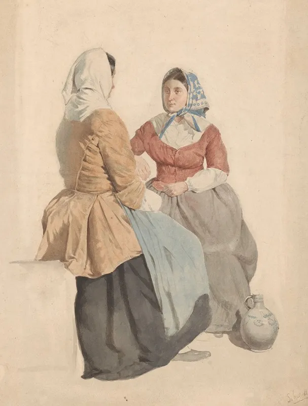 Twee Zittende Vrouwen Met Een Kruik Wall Art by Willem Hendrik Schmidt - High-Resolution Digital Print