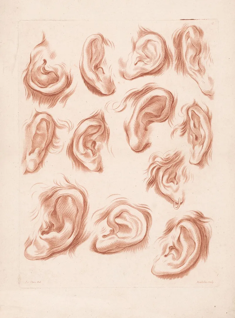 Twelve Different Ears Wall Art by Louis-François Roubiliac - High-Resolution Digital Print