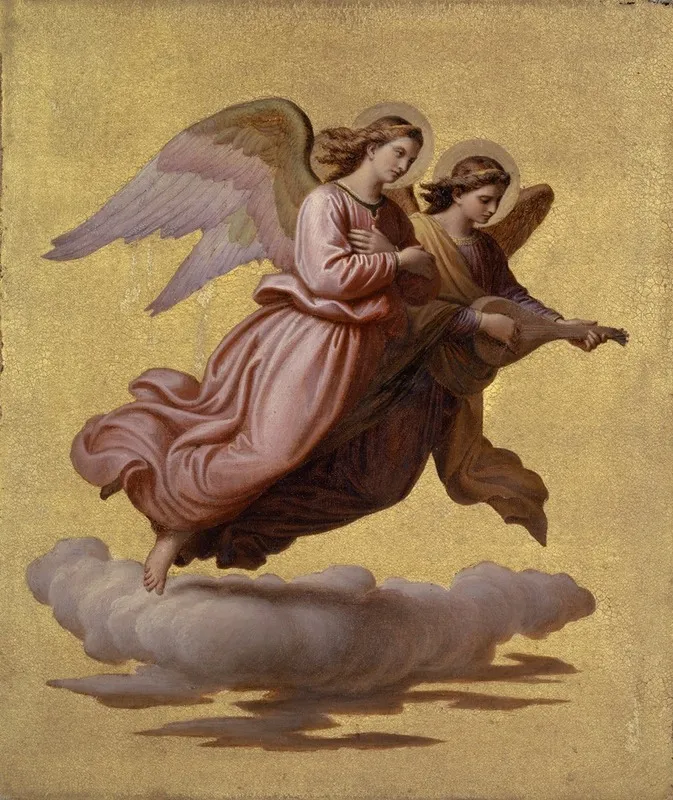 Two Angels Floating Ii Wall Art by Johann von Schraudolph - High-Resolution Digital Print