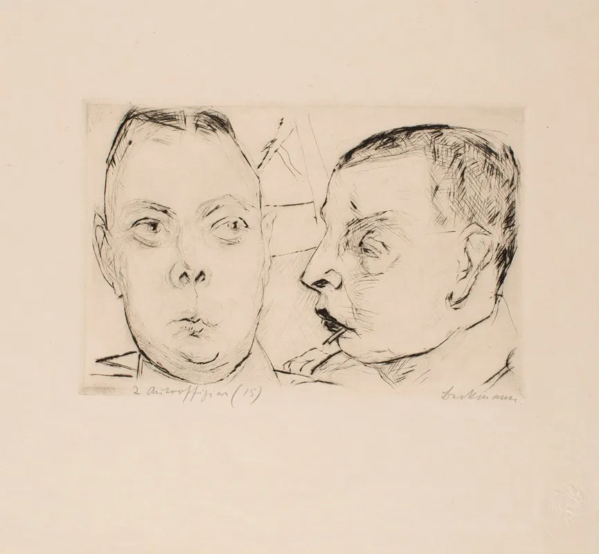 Two Auto Officers Plate 15 From The Portfolio Faces Wall Art by Max Beckmann - High-Resolution Digital Print