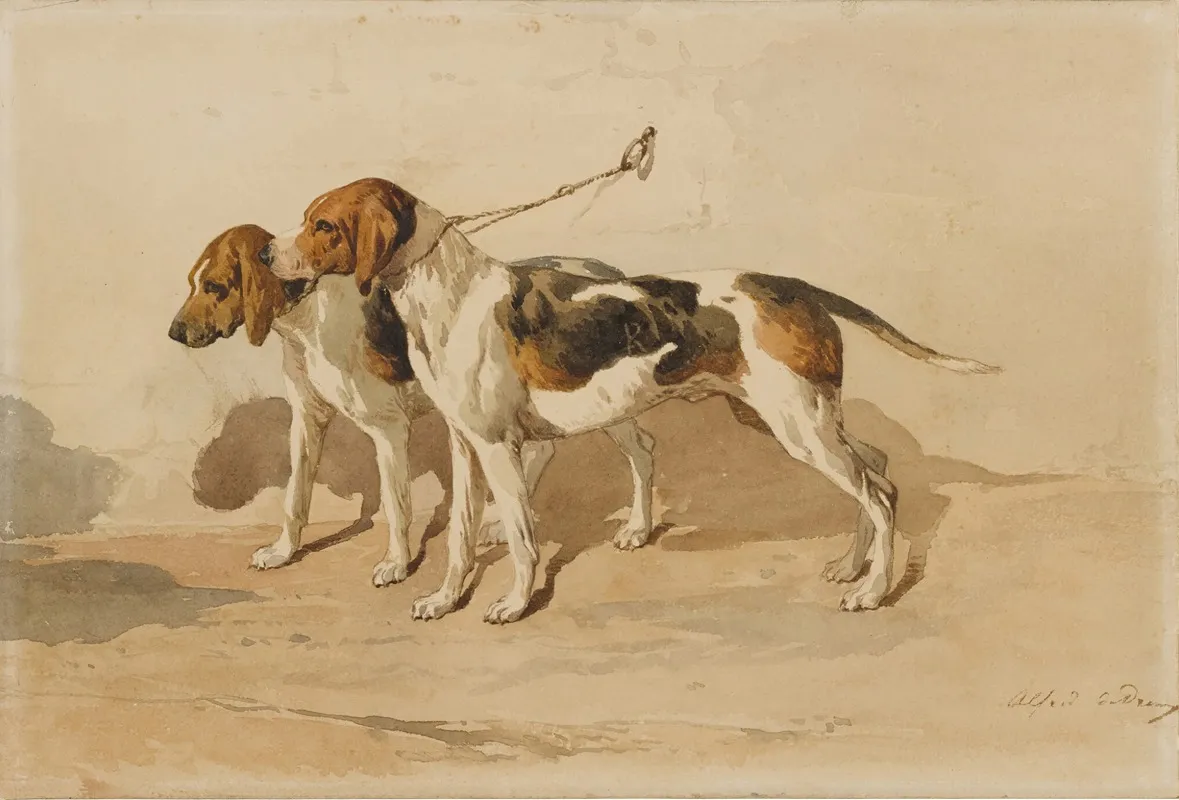 Two Beagles Wall Art by Alfred De Dreux - High-Resolution Digital Print