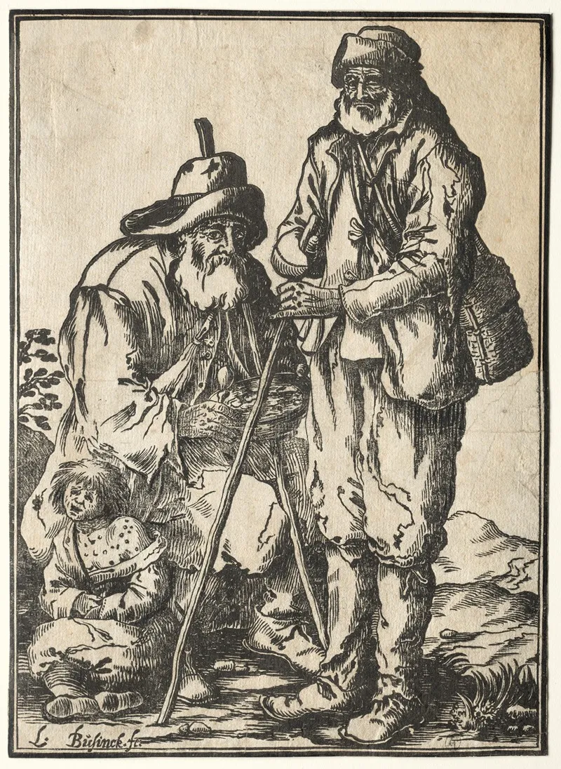 Two Beggars And Leprous Child Wall Art by Ludolph Büsinck - High-Resolution Digital Print