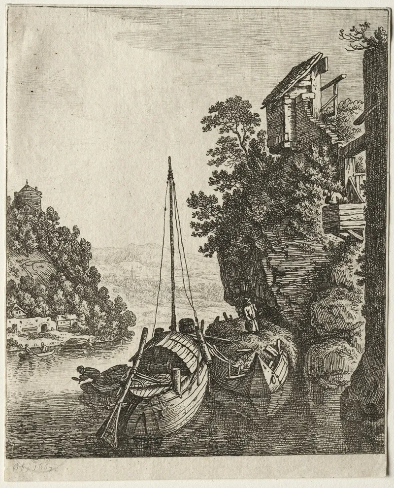Two Boats Moored Under A Rock