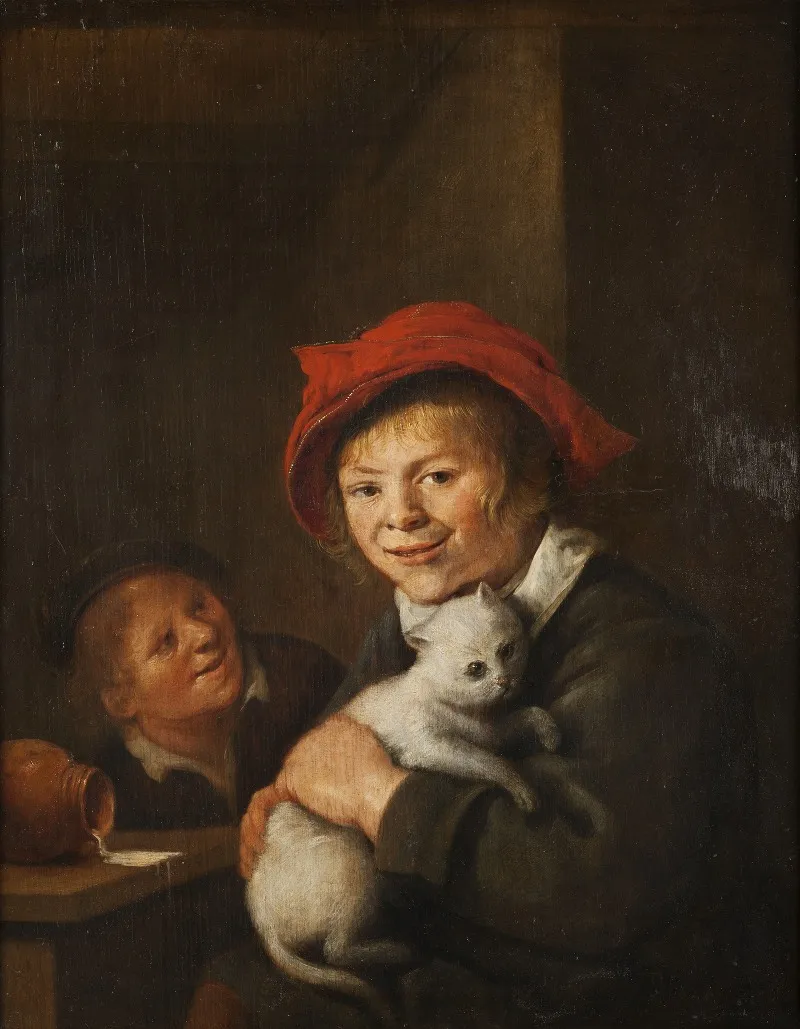Two Boys Playing With A Cat Wall Art by Jan Miense Molenaer - High-Resolution Digital Print