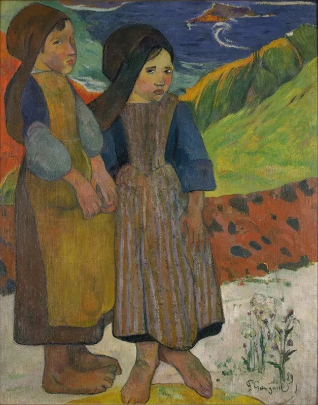 Two Breton Girls By The Sea Wall Art by Paul Gauguin - High-Resolution Digital Print
