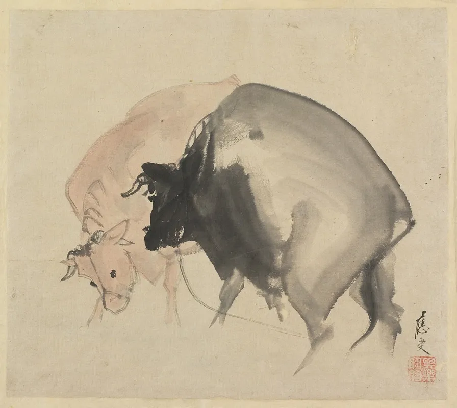 Two Bulls 2 Wall Art by Maruyama Ōju - High-Resolution Digital Print