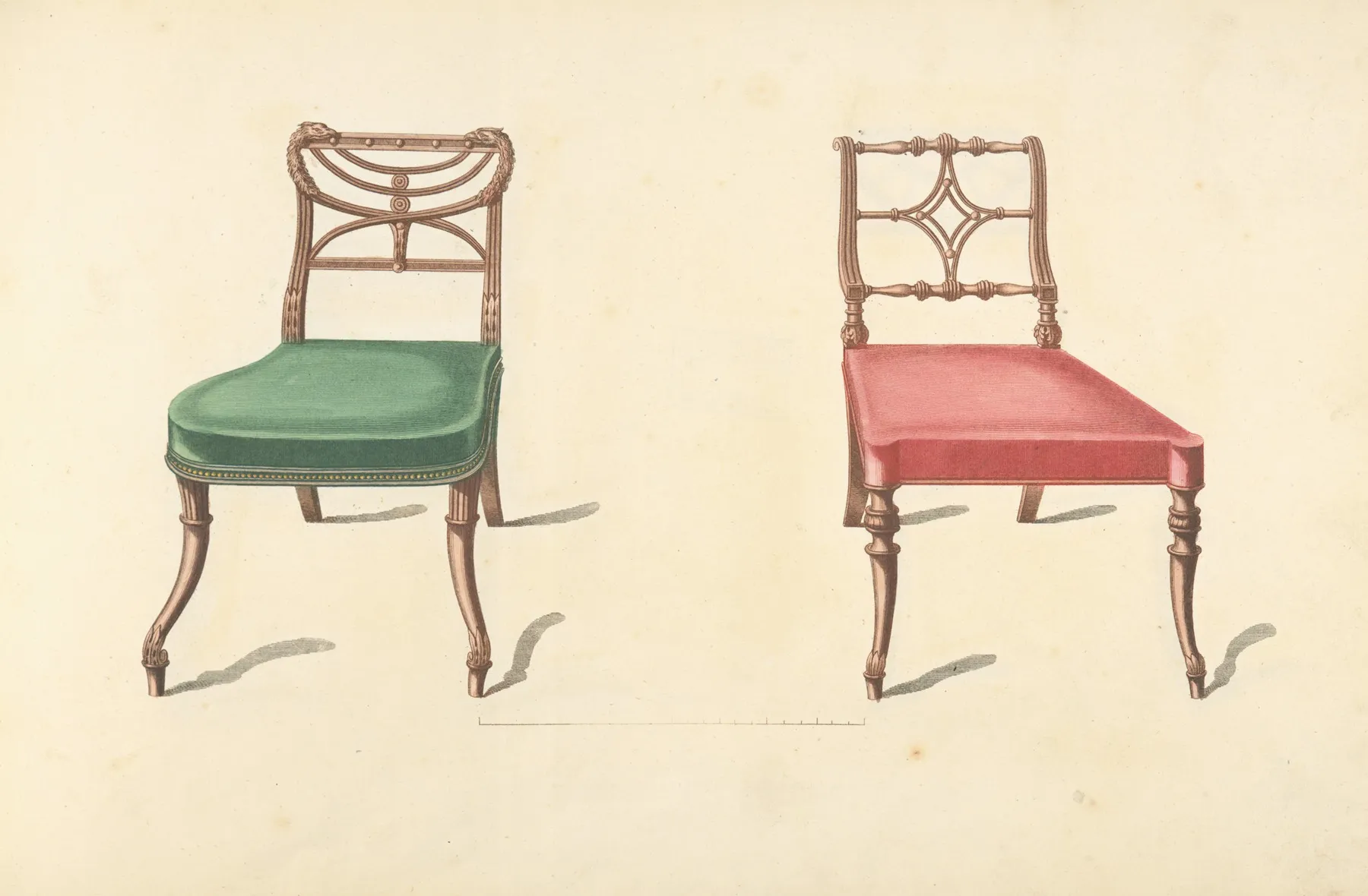 Two Chairs With Red Green Cushions Wall Art by Thomas Sheraton - High-Resolution Digital Print