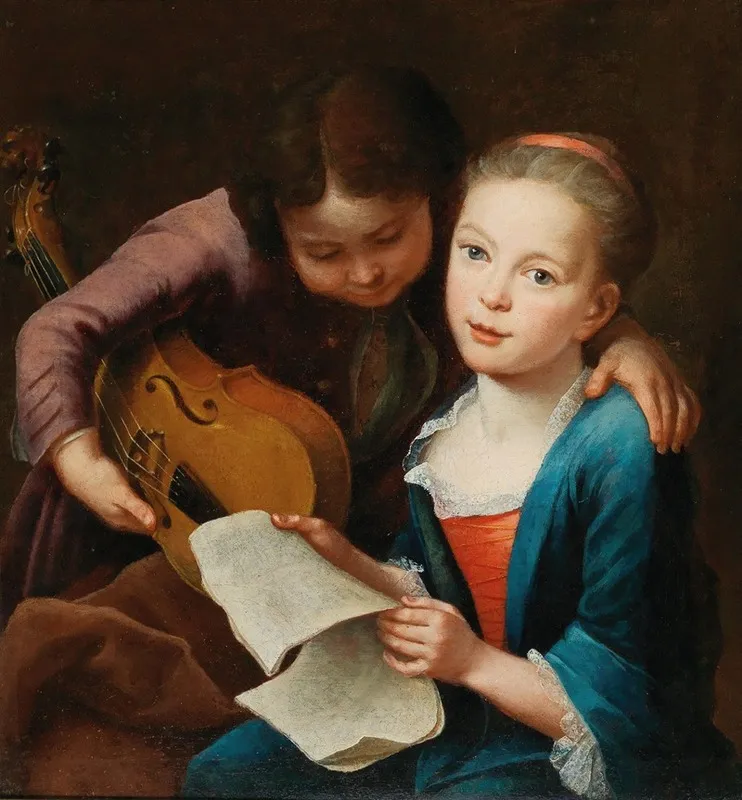 Two Children Making Music Wall Art by Gottfried Eichler the Elder - High-Resolution Digital Print