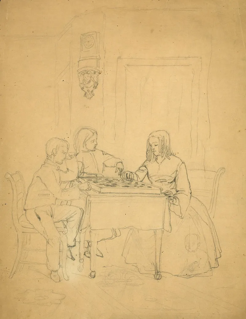 Two Children Playing Checkers Or Draughts