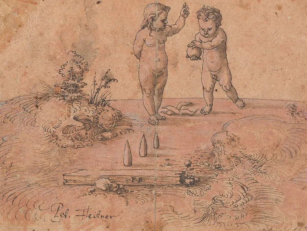 Two Children Playing With A Ball Wall Art by Peter Flötner - High-Resolution Digital Print