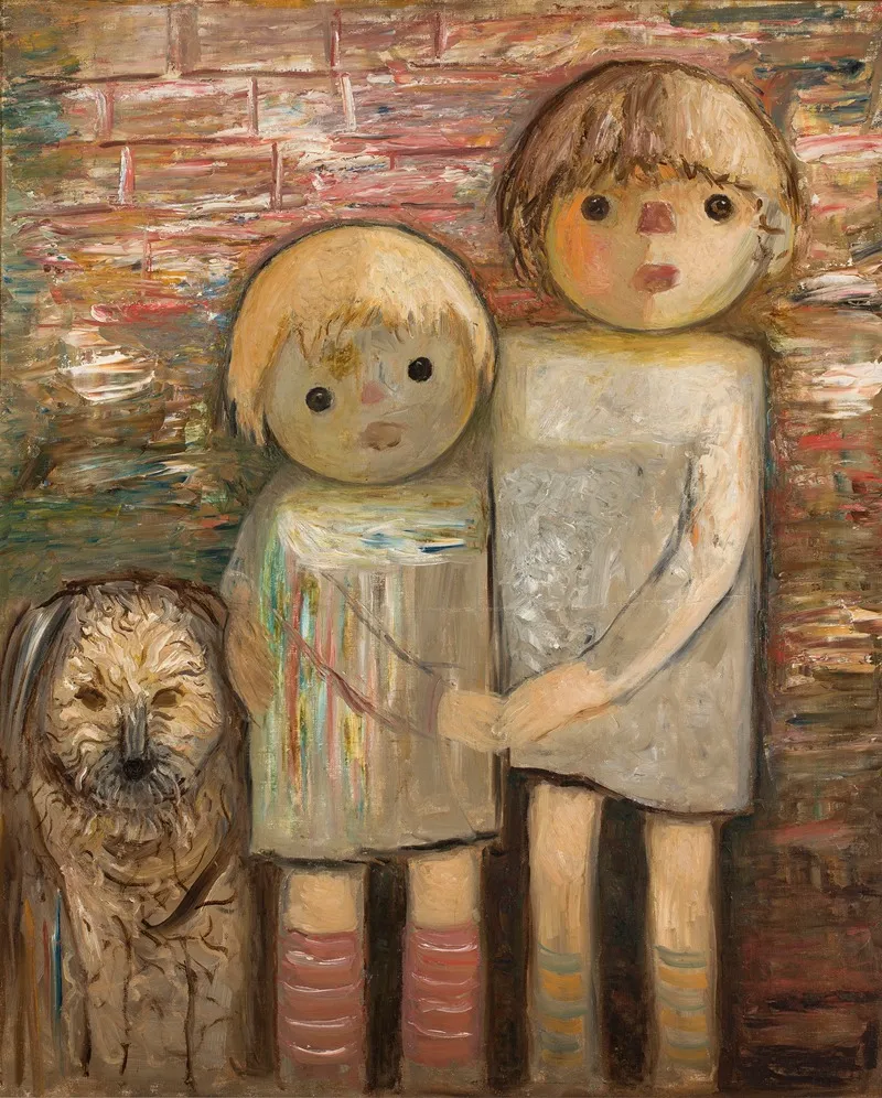 Two Children With A Dog Wall Art by Tadeusz Makowski - High-Resolution Digital Print