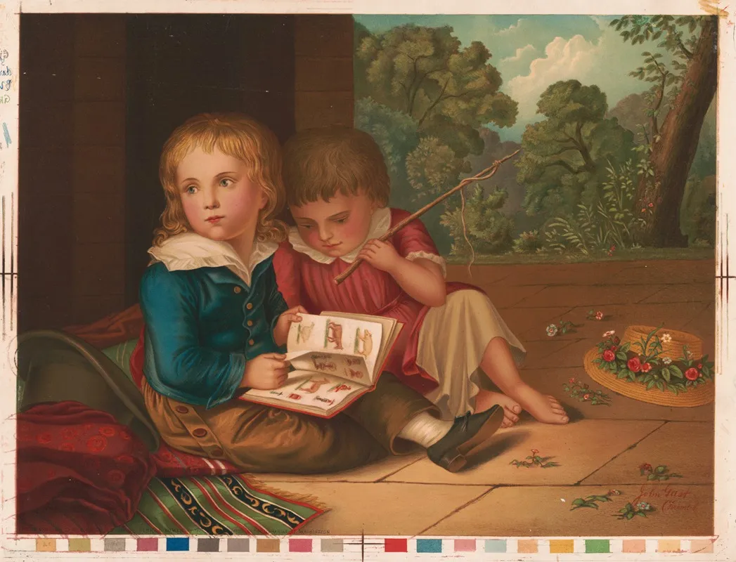 Two Children With Book And Switch Wall Art by John Gast - High-Resolution Digital Print