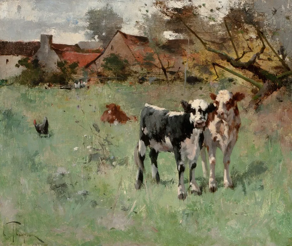 Two Cows In A Pasture Wall Art by Harry Ives Thompson - High-Resolution Digital Print