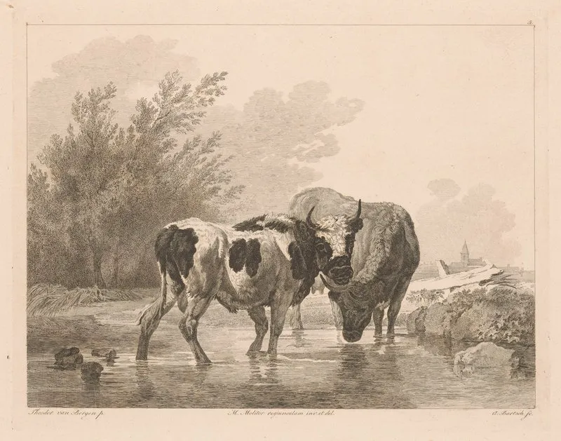 Two Cows In A Stream Wall Art by Adam von Bartsch - High-Resolution Digital Print