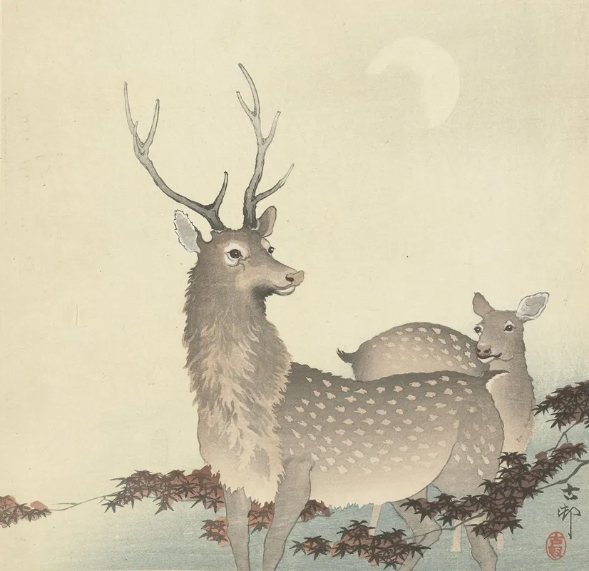 Two Deer Wall Art by Ohara Koson - High-Resolution Digital Print
