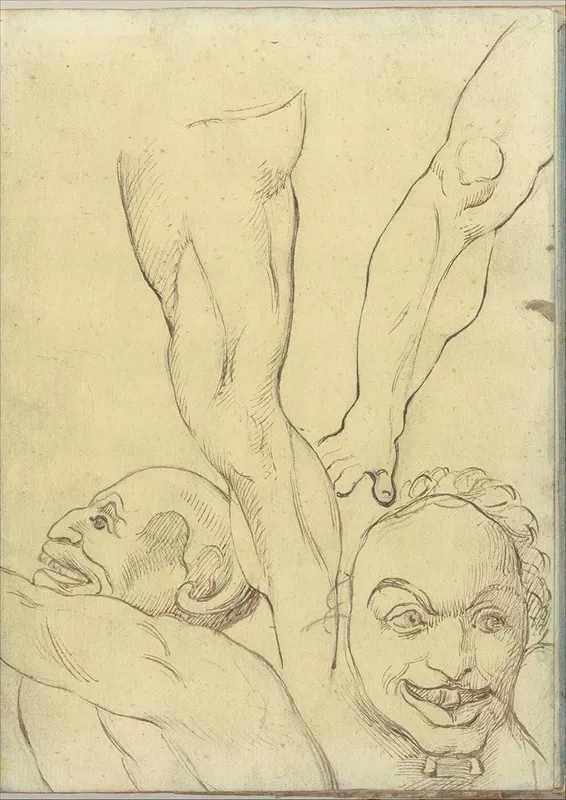 Two Demons And Two Legs Probably After Michelangelo Wall Art by Joseph Wright of Derby - High-Resolution Digital Print