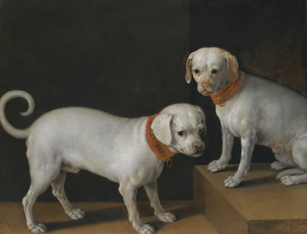 Two Dogs With Red Collars Wall Art by Tiberio Titi - High-Resolution Digital Print