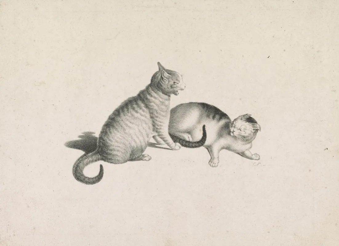 Two Domestic Cats Fighting Wall Art by Gottfried Mind - High-Resolution Digital Print