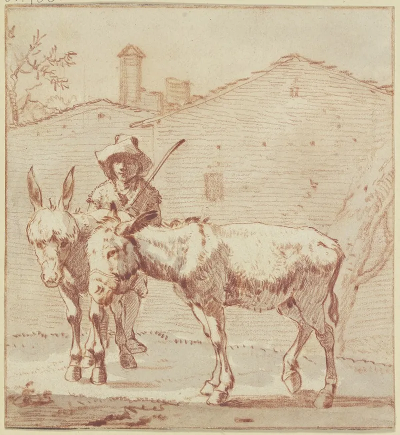 Two Donkeys And Their Driver Wall Art by Paulus Constantijn la Fargue - High-Resolution Digital Print