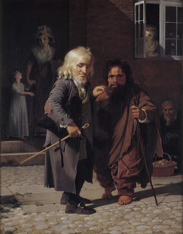 Two Dwarfs Obligeert A Jewish Pigtail Ribbon Vendor Beside The Roman Dwarf Bajocco In One Of The Streets Of Copenhagen Wall Art by Jens Juel - High-Resolution Digital Print