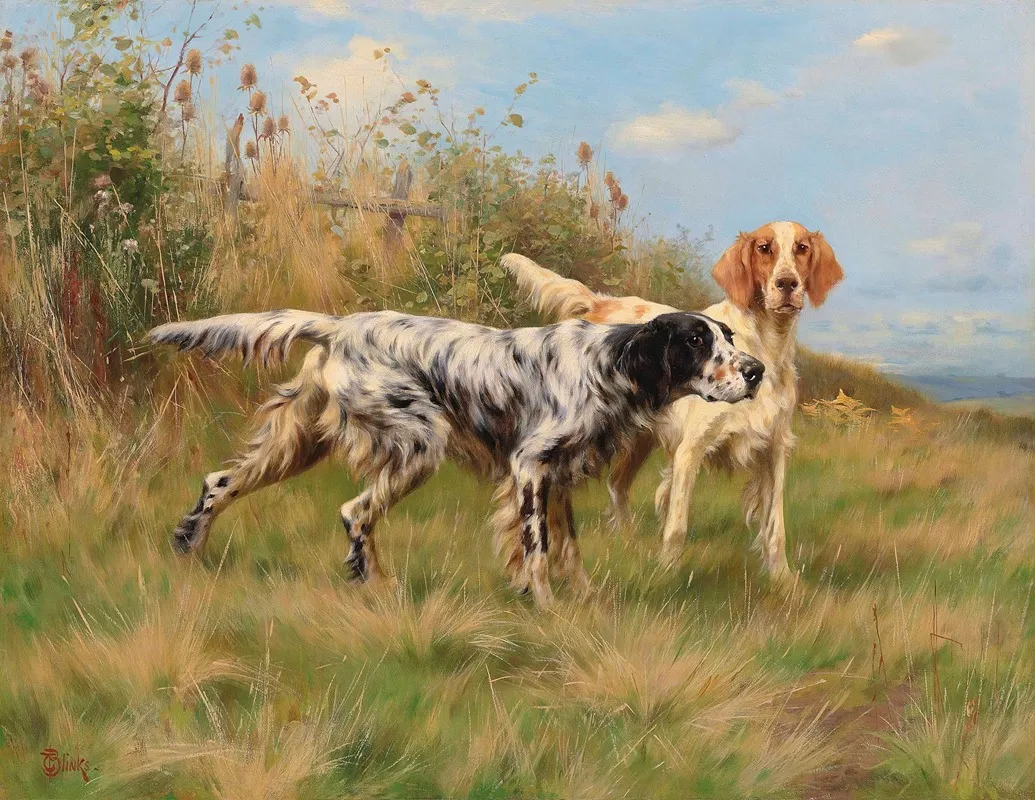 Two English Setters Wall Art by Thomas Blinks - High-Resolution Digital Print