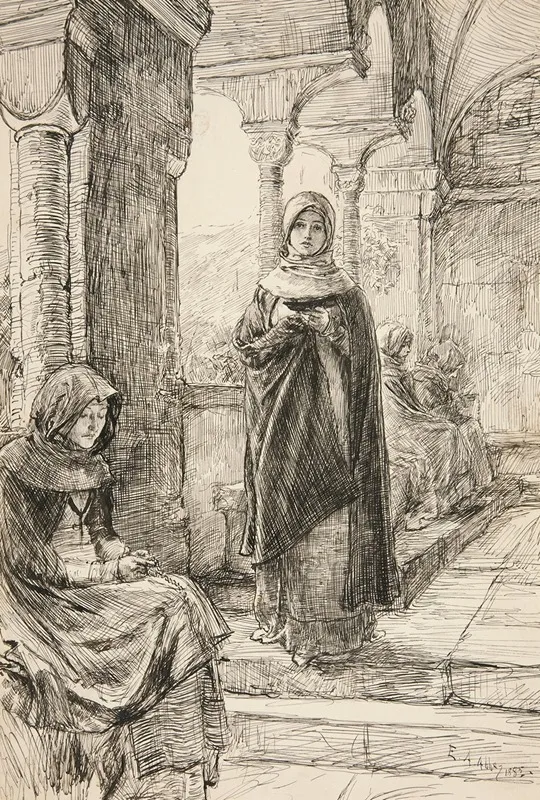 Two Female Figure In Cloister From The Cloister