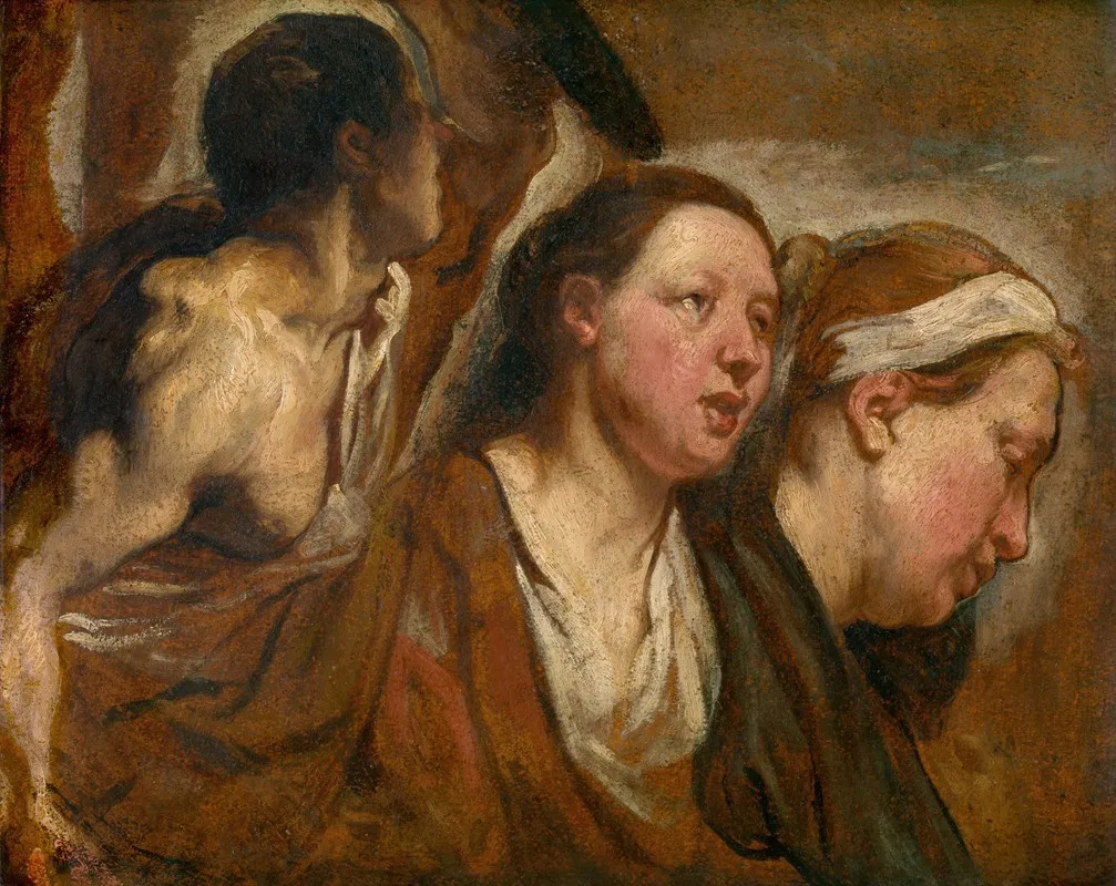 Two Female Heads And Torso Of A Warrior Wall Art by Jacob Jordaens - High-Resolution Digital Print