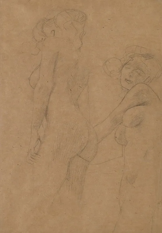 Two Female Nudes Standing Wall Art by Gustav Klimt - High-Resolution Digital Print