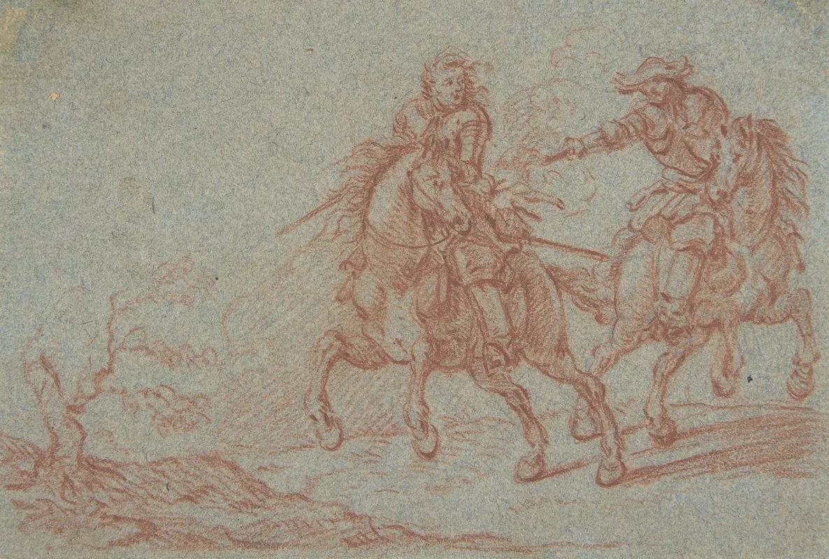 Two Fighting Horsemen Wall Art by Pandolfo Lorenzo Hopfer - High-Resolution Digital Print