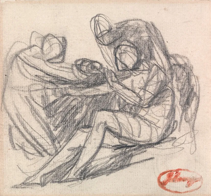 Two Figures Aiding A Seated Figure Wall Art by George Romney - High-Resolution Digital Print