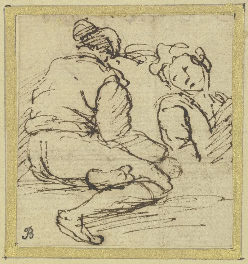 Two Figures On The Left A Seated Man Seen From The Rear On The Right A Half Length Figure Wall Art by Salvator Rosa - High-Resolution Digital Print