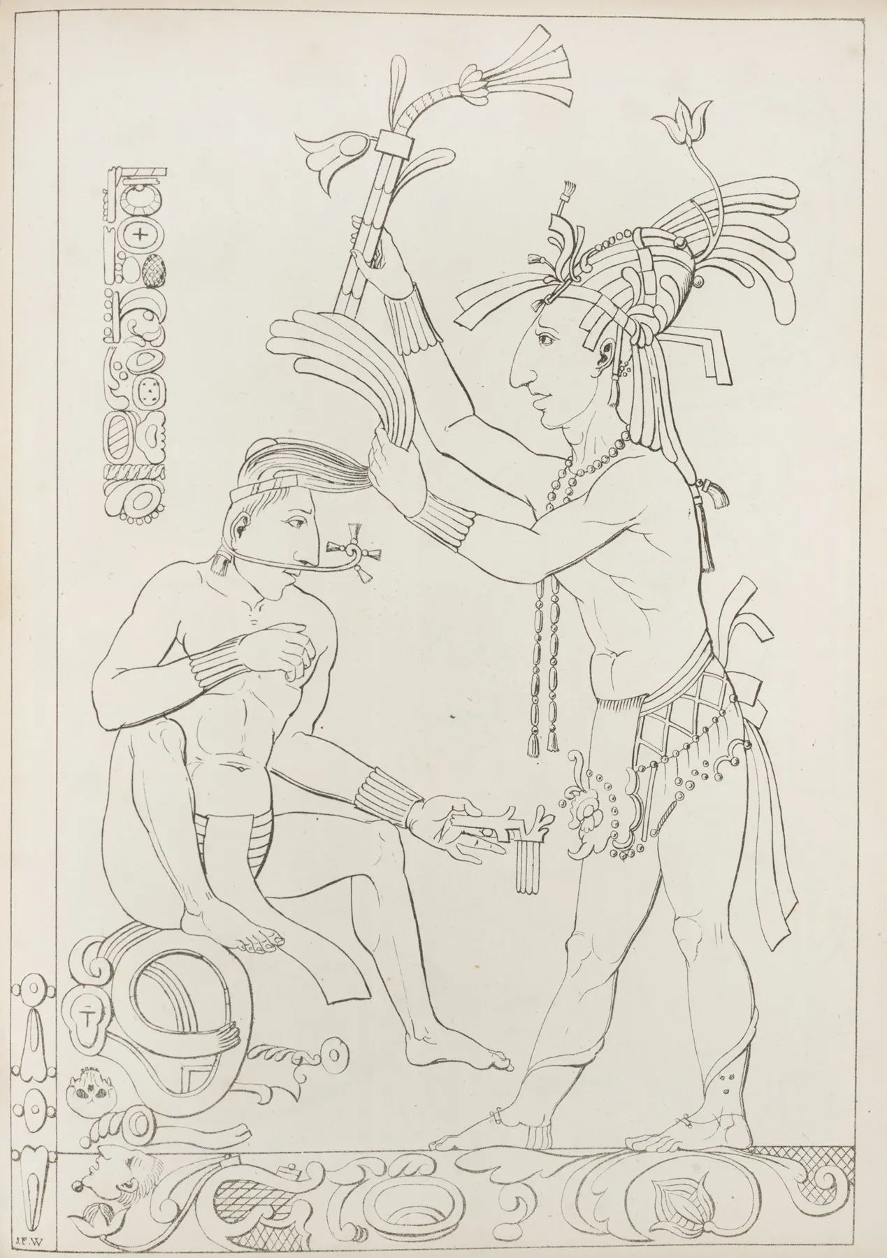 Two Figures One Seated And One Standing With Tools And Decorative Elements Wall Art by Antonio del Río - High-Resolution Digital Print
