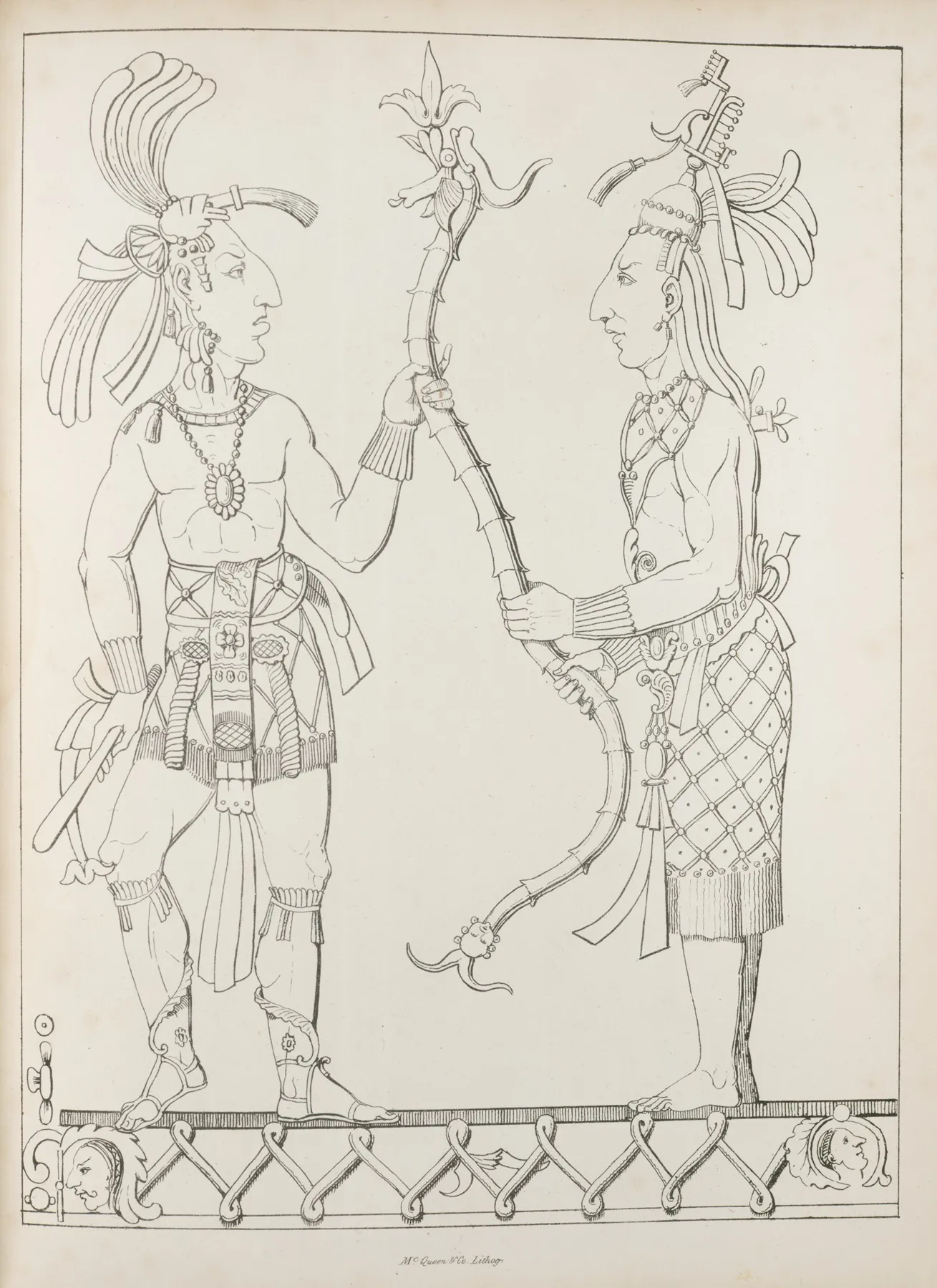 Two Figures Standing Facing Each Other And Holding A Long Serpentine Object Wall Art by Antonio del Río - High-Resolution Digital Print