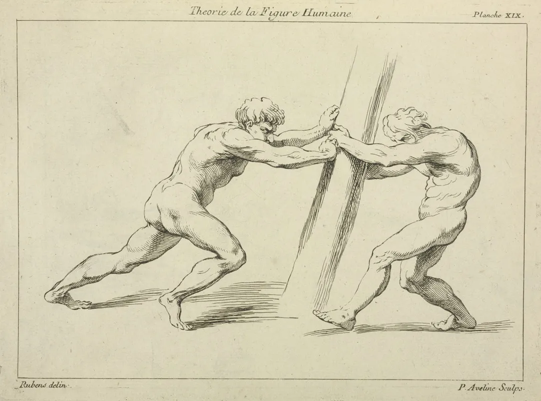 Two Figures Straining Against A Post Wall Art by Peter Paul Rubens - High-Resolution Digital Print