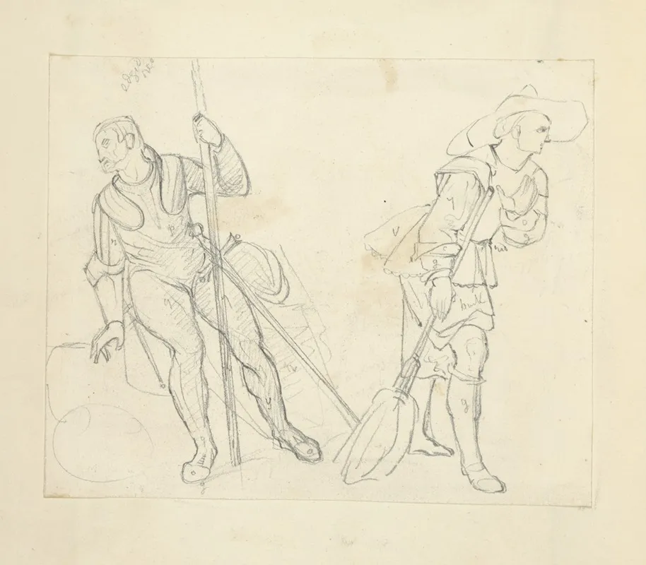 Two Figures With Various Aspects Of Their Garments Diagrammed