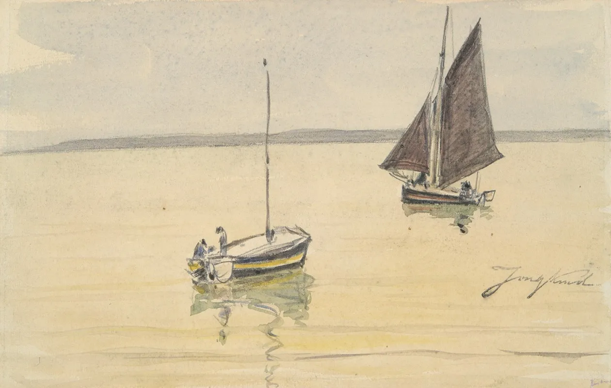 Two Fishing Boats On Calm Water Wall Art by Johan Barthold Jongkind - High-Resolution Digital Print