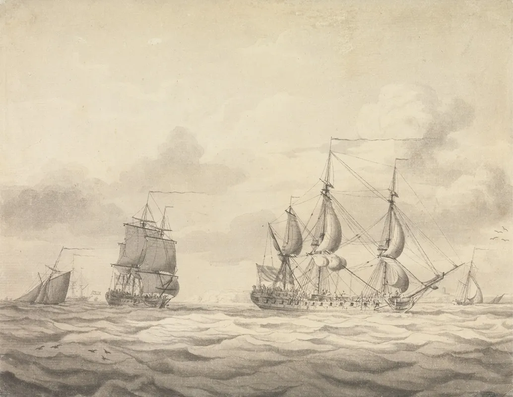 Two Frigates Before The Wind Wall Art by Charles Brooking - High-Resolution Digital Print