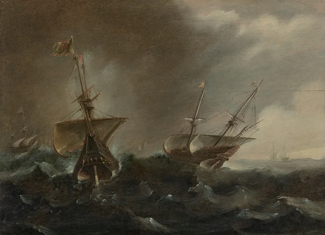 Two Galleons In A Squall Wall Art by Andries van Eertvelt - High-Resolution Digital Print
