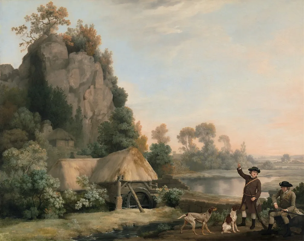 Two Gentlemen Going A Shooting With A View Of Creswell Crags Taken On The Spot Wall Art by George Stubbs - High-Resolution Digital Print