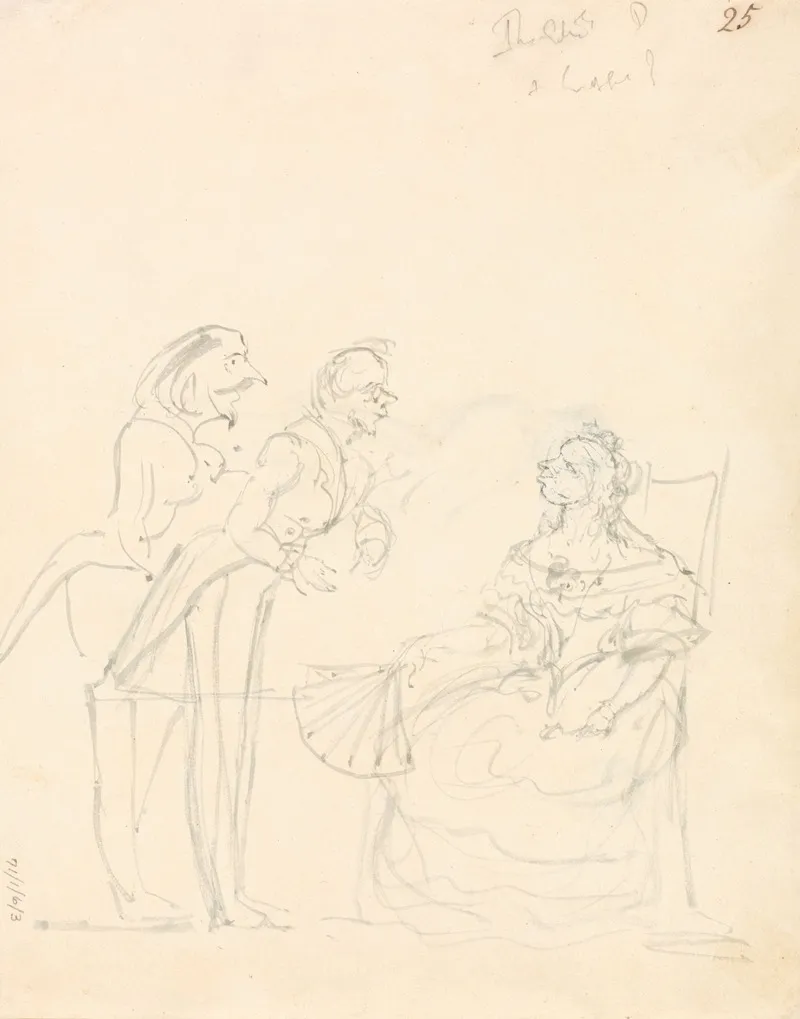 Two Gentlemen Talking To A Seated Lady 2