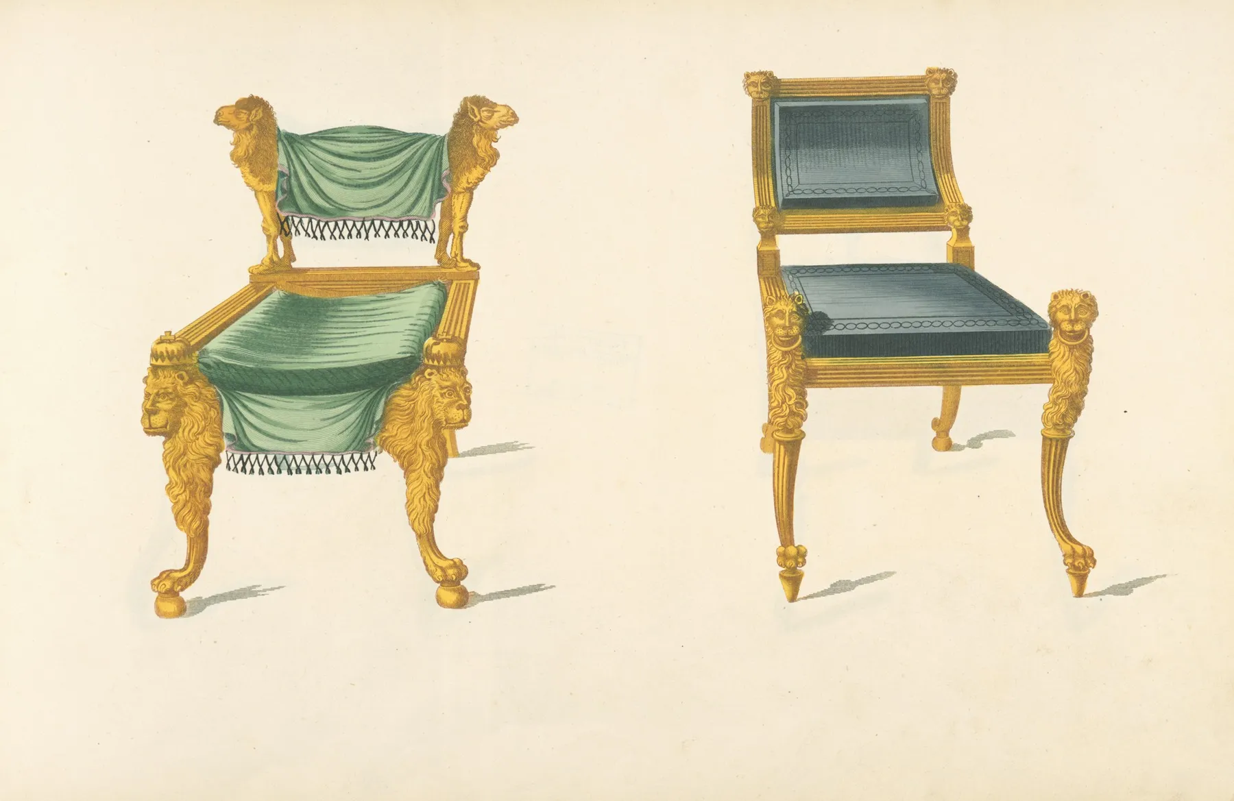 Two Gilt Chairs With Lion Camel Motifs Wall Art by Thomas Sheraton - High-Resolution Digital Print