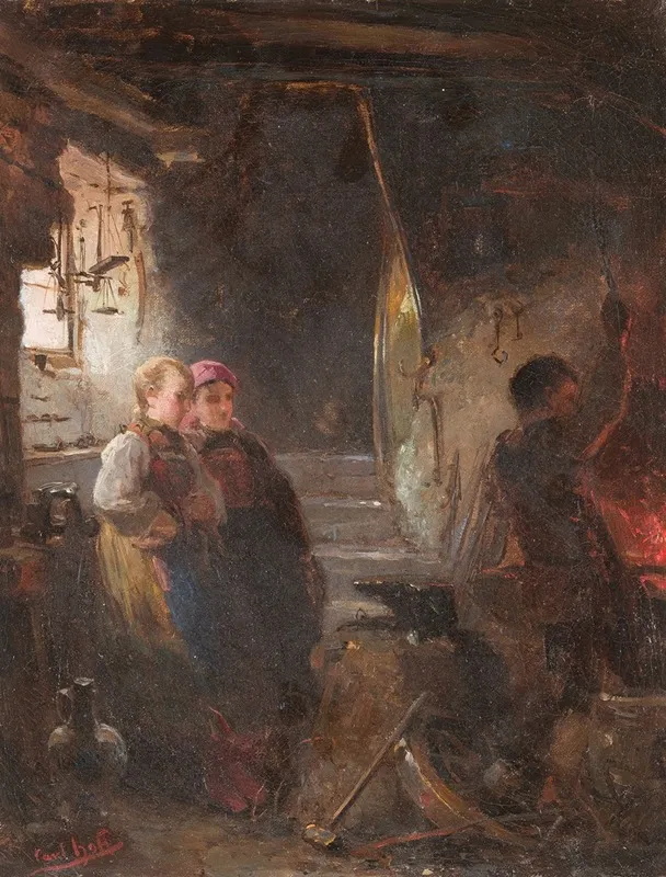 Two Girls At The Blacksmiths Wall Art by Karl Heinrich Hoff - High-Resolution Digital Print