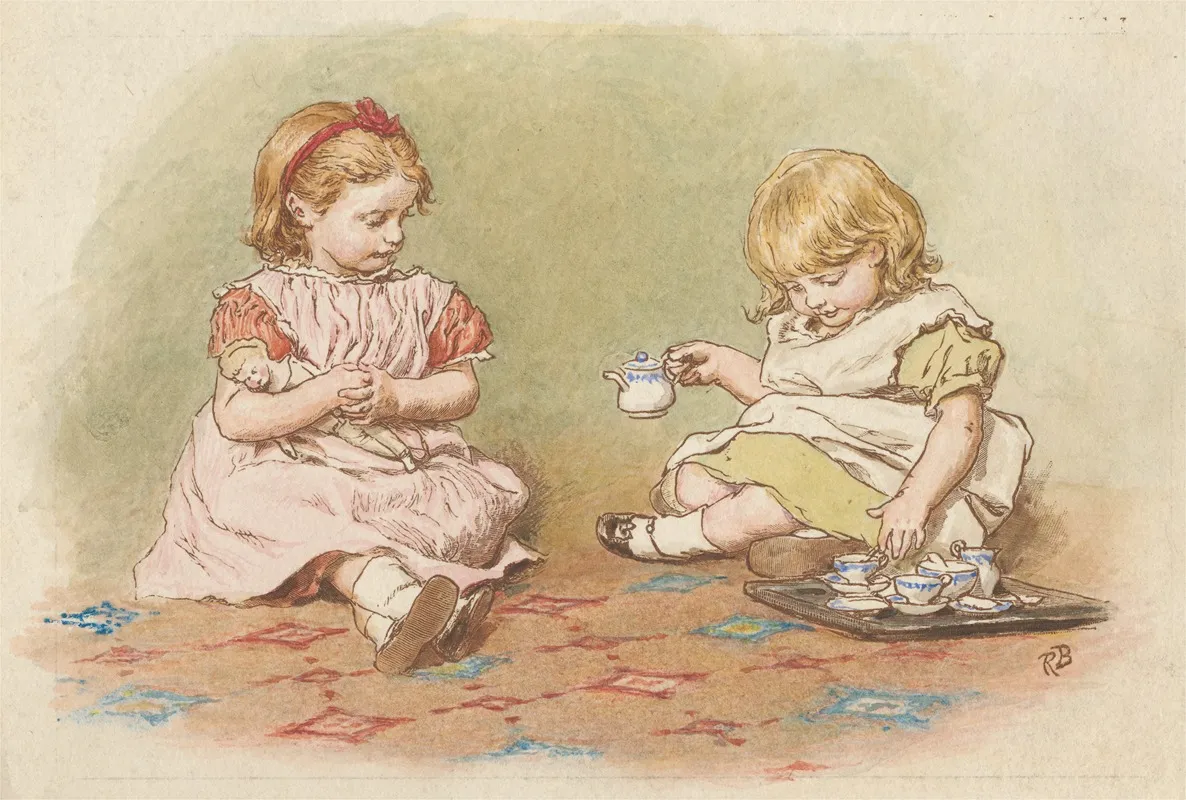 Two Girls Playing Wall Art by Robert Barnes - High-Resolution Digital Print