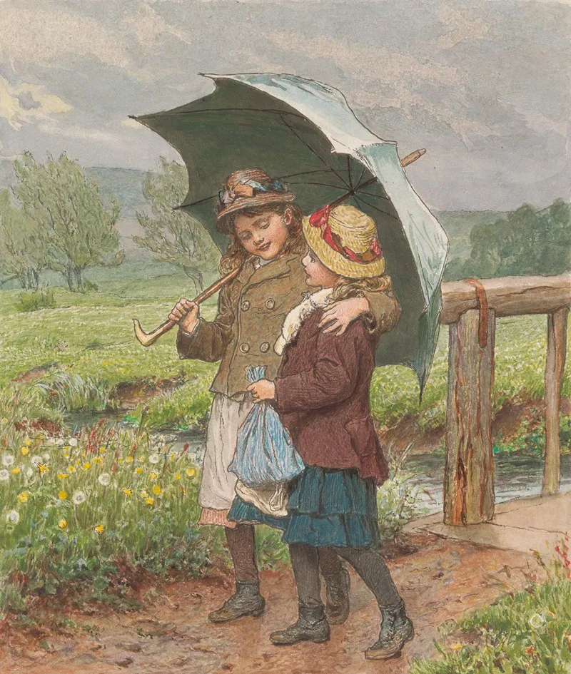 Two Girls Under An Umbrella Wall Art by Robert Barnes - High-Resolution Digital Print