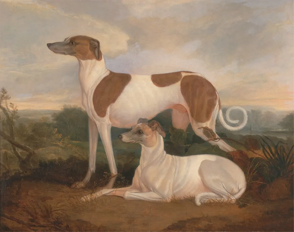 Two Greyhounds In A Landscape Wall Art by Charles Hancock - High-Resolution Digital Print