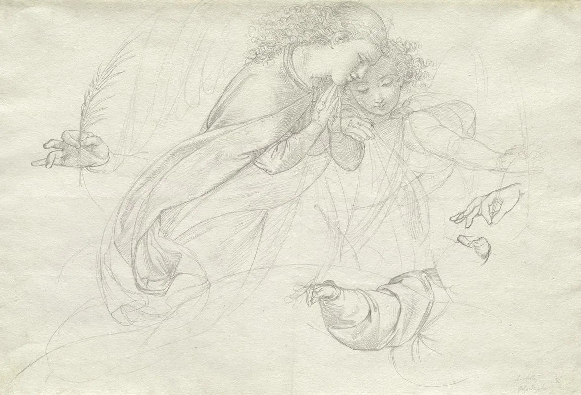 Two Grieving Angels Verso Wall Art by Johann Evangelist Scheffer von Leonhardshoff - High-Resolution Digital Print