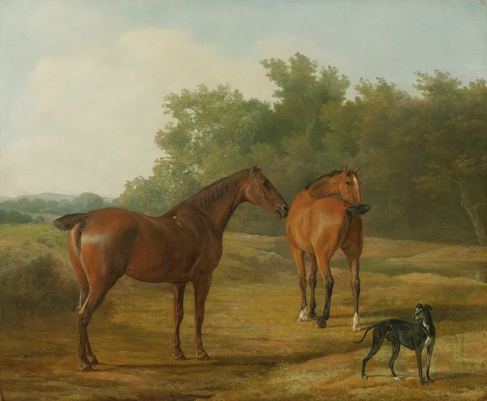 Two Horses And A Greyhound In A Landscape Wall Art by Jacques-Laurent Agasse - High-Resolution Digital Print