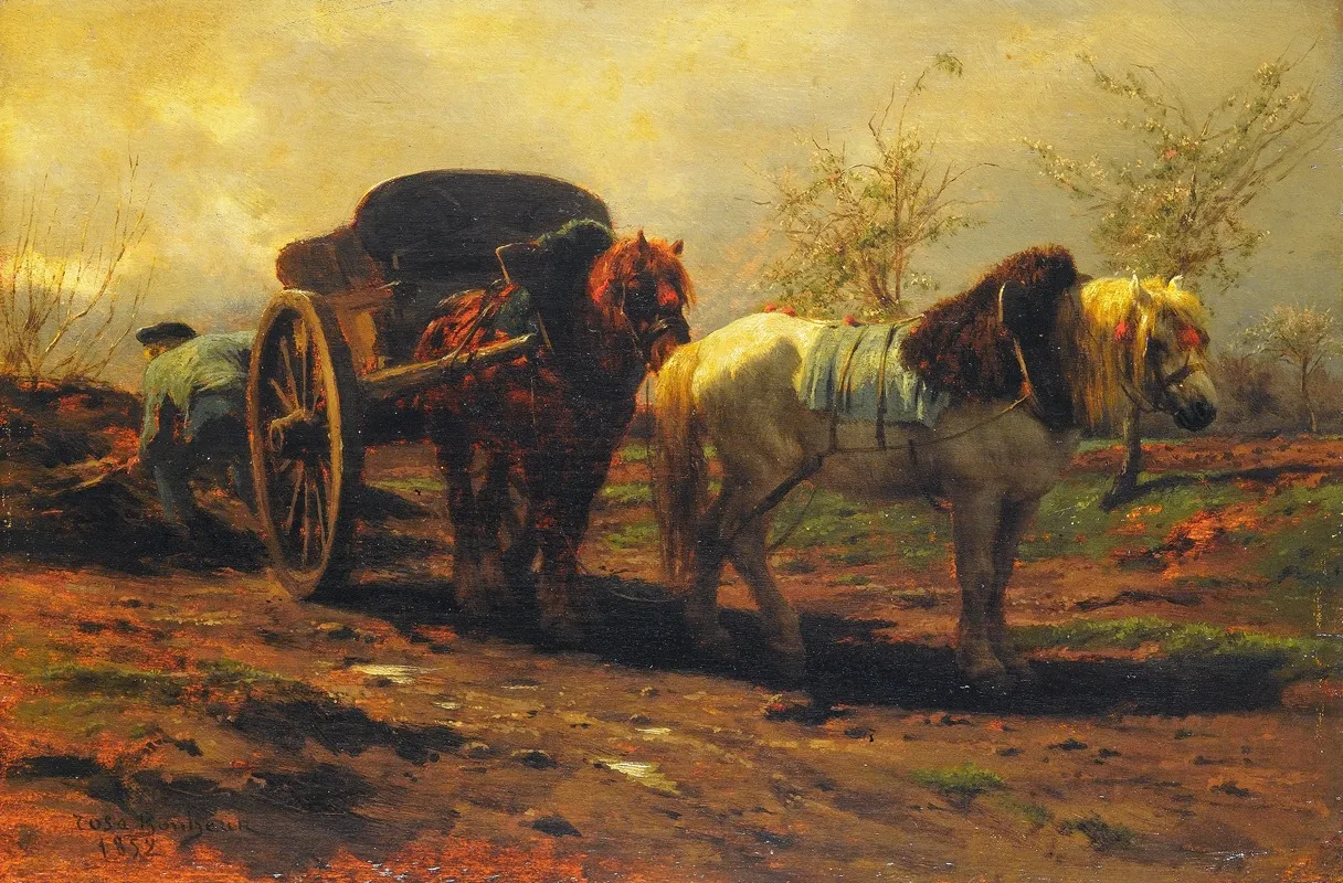 Two Horses For A Cart Wall Art by Rosa Bonheur - High-Resolution Digital Print