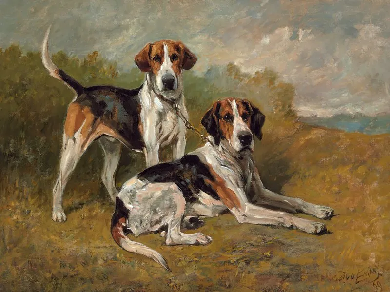 Two Hounds Resting Wall Art by John Emms - High-Resolution Digital Print